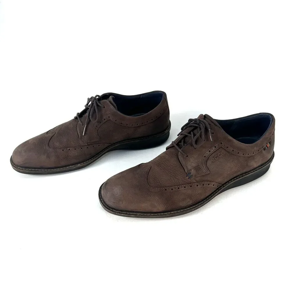 Ecco Kenton Wing Tip Oxfords Mens Sz EU 46 Brown Nubuck Leather